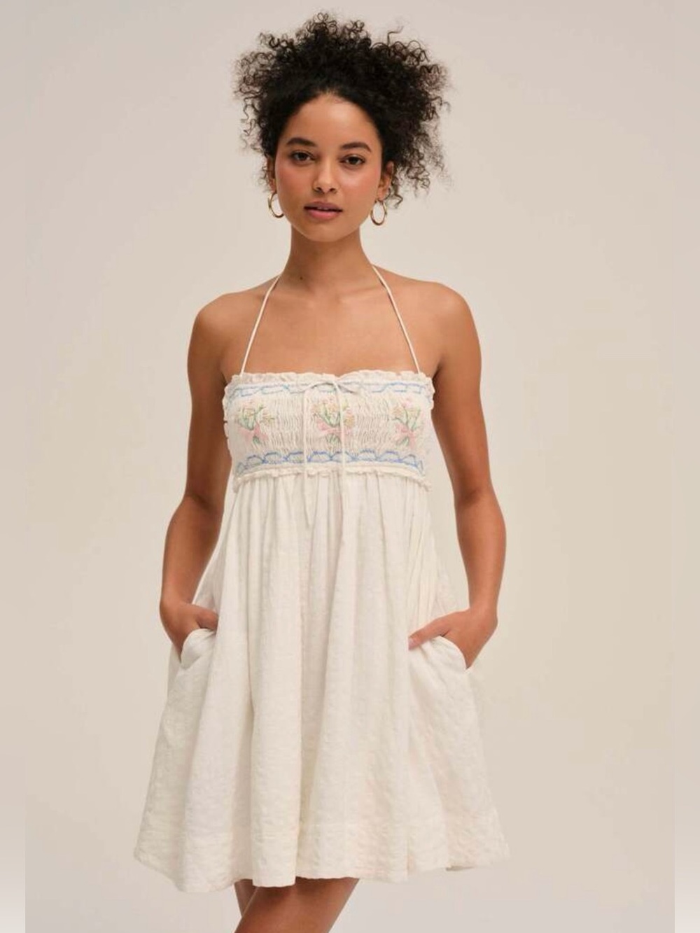 NWT For Love & Lemons Summer Time Mini Dress White Floral Small